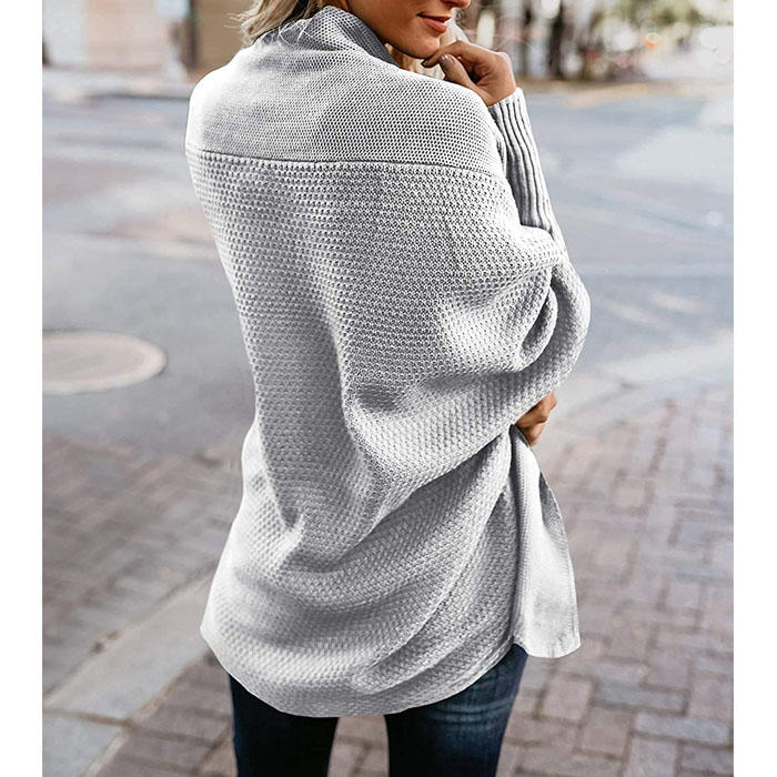 Beakey Women's Batwing Knitted Oversized Slouchy Solid Cardigan Sweater Knit Outwear-Light Gray
