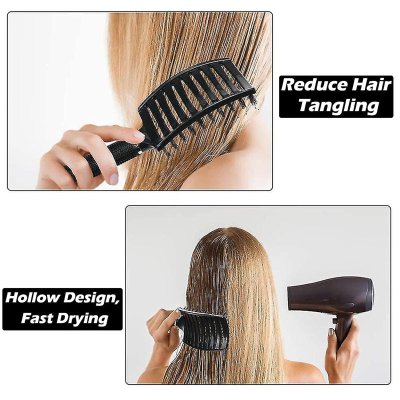 Beakey 2Pcs Hair Detangling Brush Fast Drying Styling Massage Hairbrush for Long Thick Curly Tangled Hair-Black White