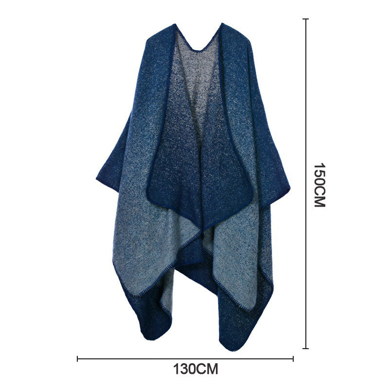 Beakey Womens Winter Reversible Oversized Blanket Cape Shawl-MudSpot Navy