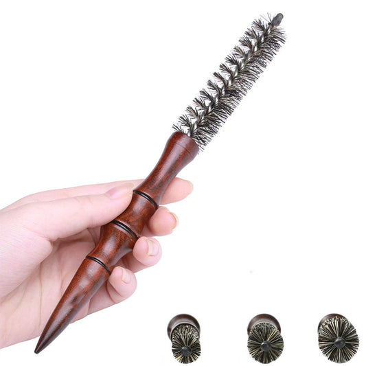 Beakey Mini Boar Bristle Round Brush with Wooden Handle for Blow Drying