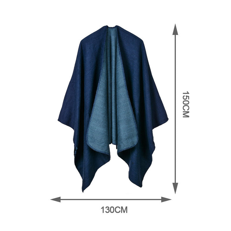 Beakey Womens Faux Cashmere Large Shawl Warm Cape Sweater Coat-Navy Blue