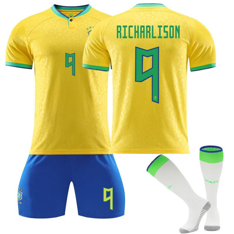 Beakey RICHARLISON #9 Brazil Home B-Jersey 2022/23 Soccer B-Jersey Kit Football T-shirt Set For Adult Kids