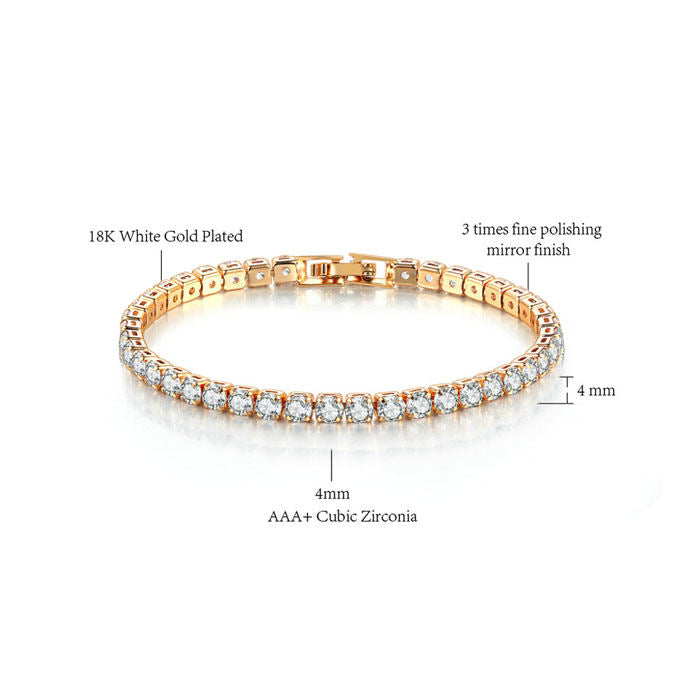 Beakey 4mm Cubic Zirconia Classic Tennis 17/18/19cm Bracelets For Women-Platinum