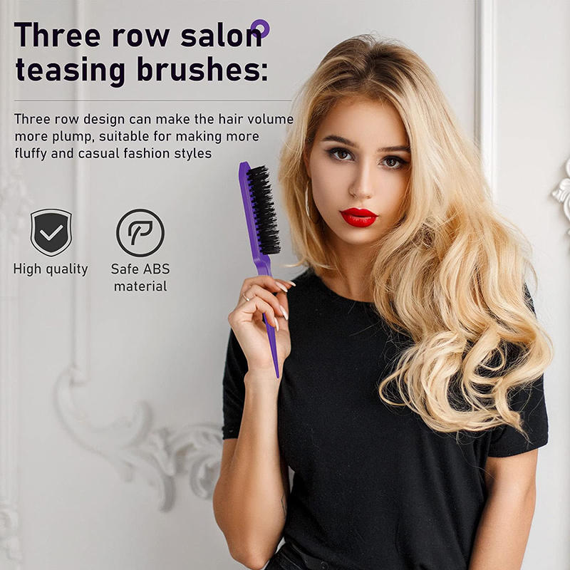 Beakey 12 Pcs Hair Brush with Rat Tail Combs Duckbill Clips for Women Girls-Purple