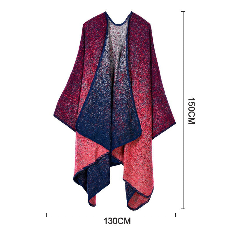 Beakey Womens Winter Reversible Oversized Blanket Cape Shawl-MudSpot Red