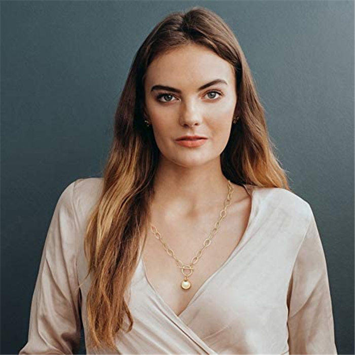 Beakey Simple Cute Long Pendant Necklace Oval Link Choker Double Layer Jewery-Racket-GL-0023A