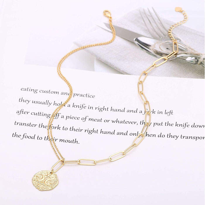 Beakey Simple Cute Long Pendant Necklace Oval Link Choker Double Layer Jewery-Stars And Moon2-GL-0023A
