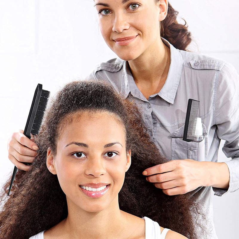Beakey 3 Pcs Slick Back Hair Brush Set Bristle Hair Brush Edge Control Brush for Women Kids-Black