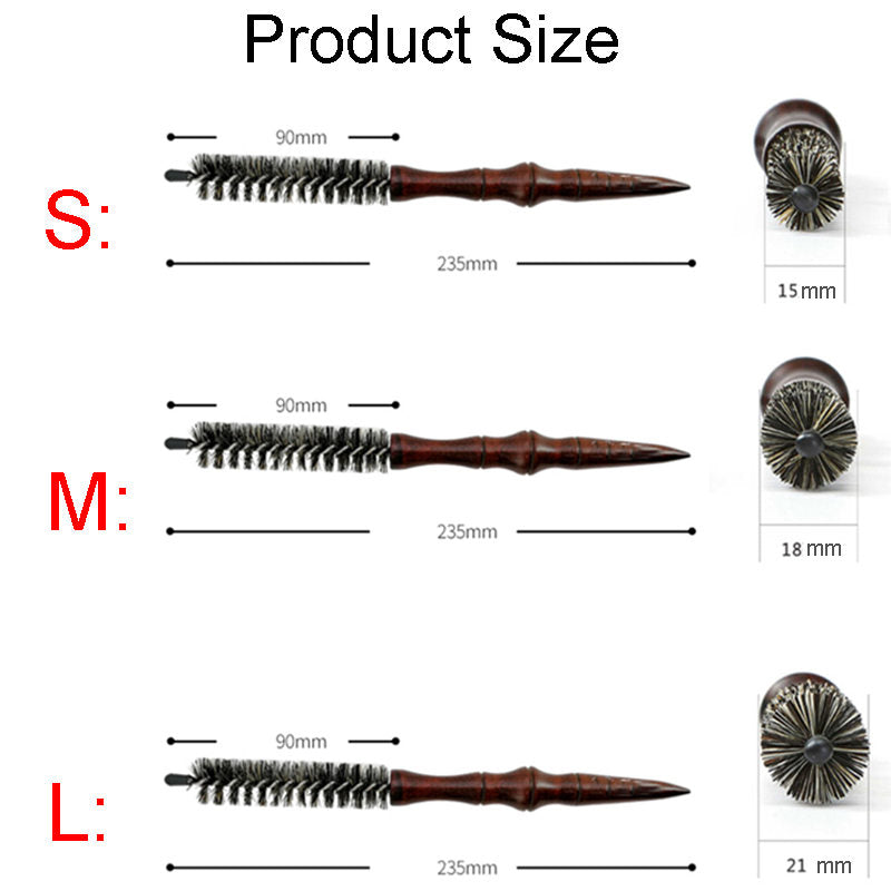 Beakey Mini Boar Bristle Round Brush with Wooden Handle for Blow Drying