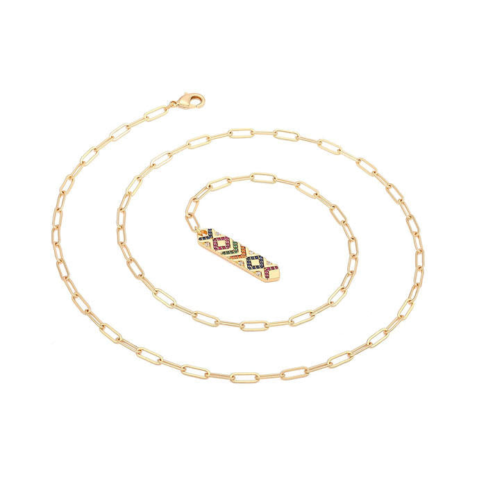 Beakey Simple Cute Long Pendant Necklace Oval Link Choker Double Layer Jewery-Long CZ Pendant-GL-0092A