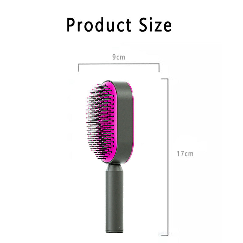 Beakey Self Cleaning Hair Brush 3D Air Cushion Hair Brushes for Women Thick Hair-RoseRed