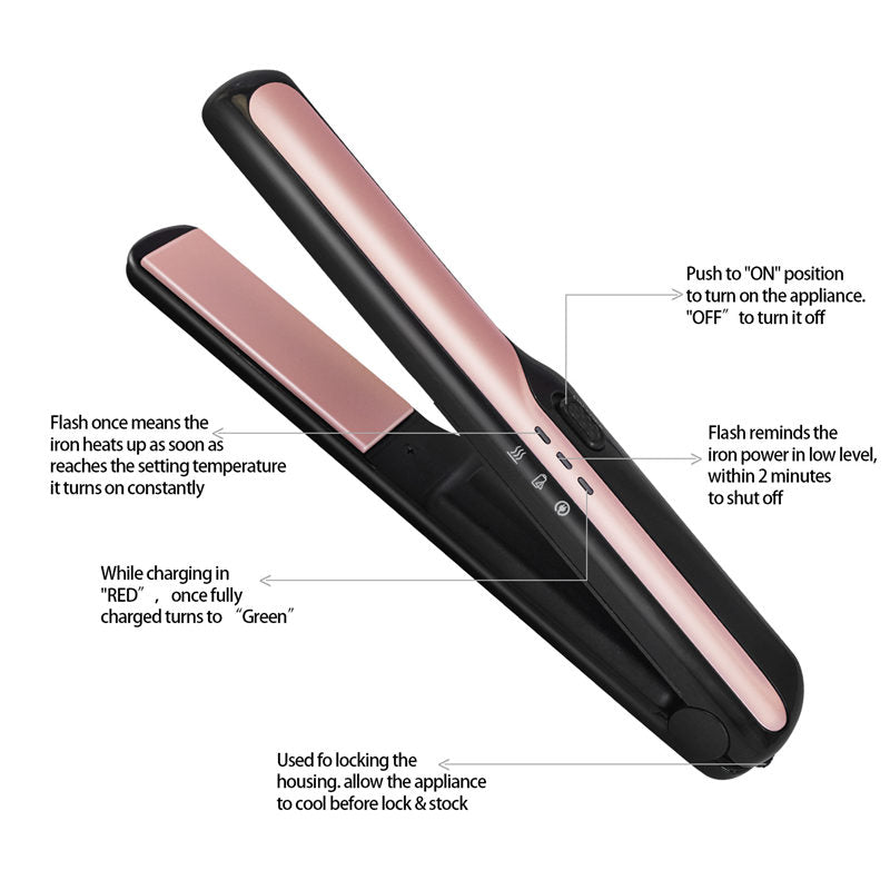 Beakey 2-in-1 Cordless Curler Straightener Negative Ion Get Frizz-Free-Black