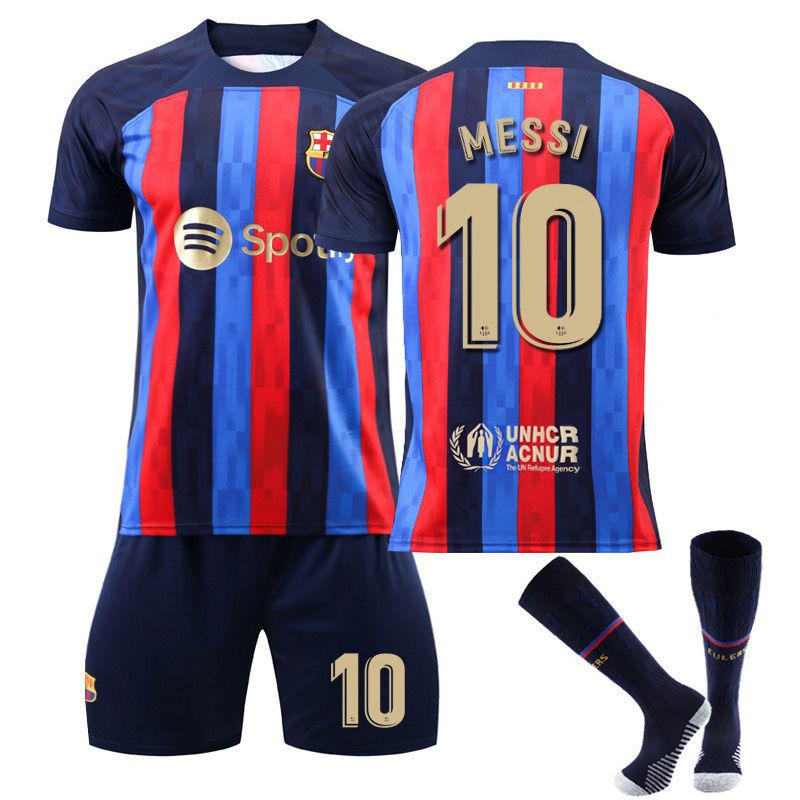 Beakey MESSI #10 Barca Home B-Jersey 2022/23 Soccer B-Jersey Kit Football T-shirt Set For Adult Kids