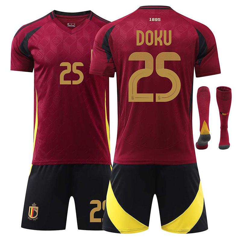 Beakey DOKU #25 Belgium Home Jersey Soccer Jersey Kit Football T-shirt Set for Adult Kids