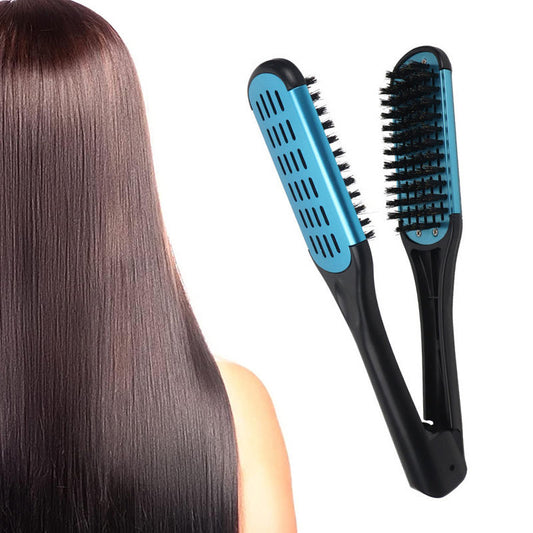 Beakey Boar Bristle Hair Brush Double Sided for Straightening Curling-Blue