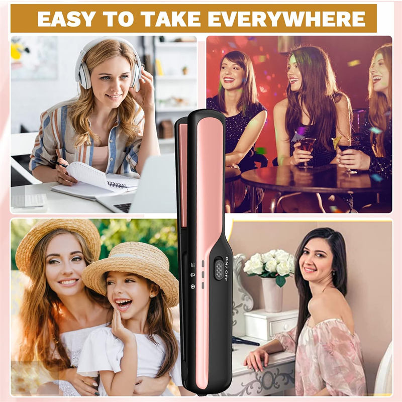 Beakey 2-in-1 Cordless Curler Straightener Negative Ion Get Frizz-Free-Black