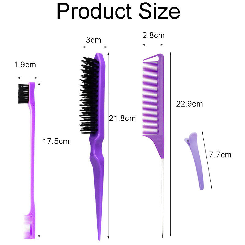 Beakey 12 Pcs Hair Brush with Rat Tail Combs Duckbill Clips for Women Girls-Purple