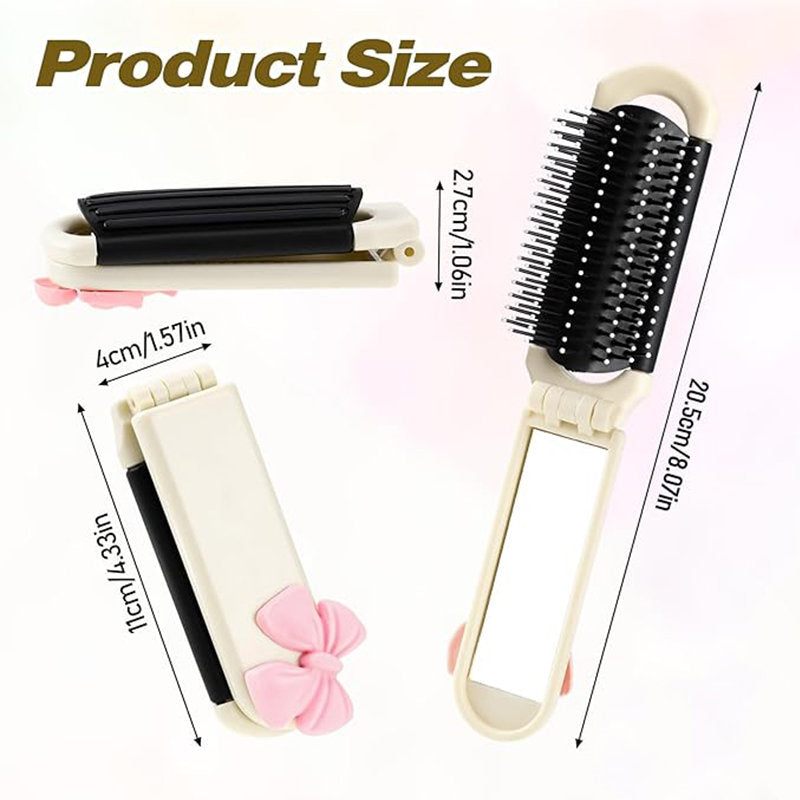 Beakey Cute Mini Hair Brush Foldable with Mirror for Travel Swimming