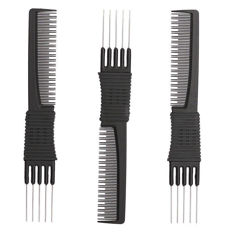 Beakey 3 Pcs Teasing Combs Carbon Fiber with Metal Pins for Hair Styling
