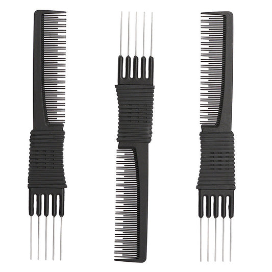 Beakey 3 Pcs Teasing Combs Carbon Fiber with Metal Pins for Hair Styling