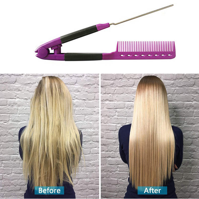 Beakey Flat Straightening Comb V-Shaped Hair Brush Hairdressing Tool-Purple
