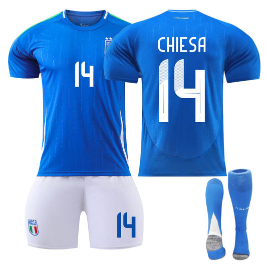 Beakey CHIESA #14 Italy Home Jersey Soccer Jersey Kit Football T-shirt Set for Adult Kids