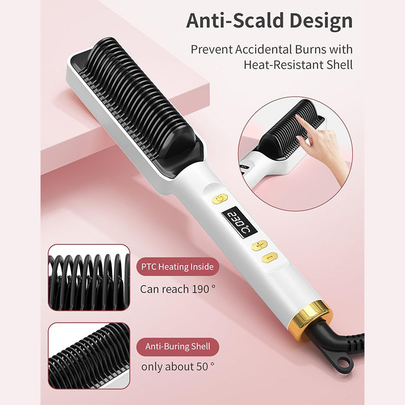 Beakey Hair Straightener Brush with LED Display Anti-Scald PTC Heating-White