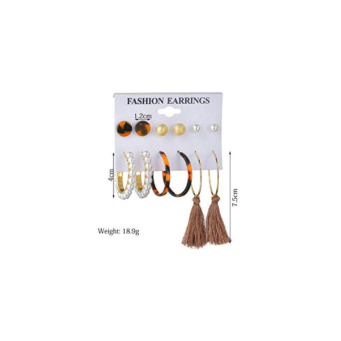 Beakey 6 Pairs Fashion Earrings Set with Tassel Dangle Hoop Earrings Colorful Statement Earrings Studs-(Style 6)