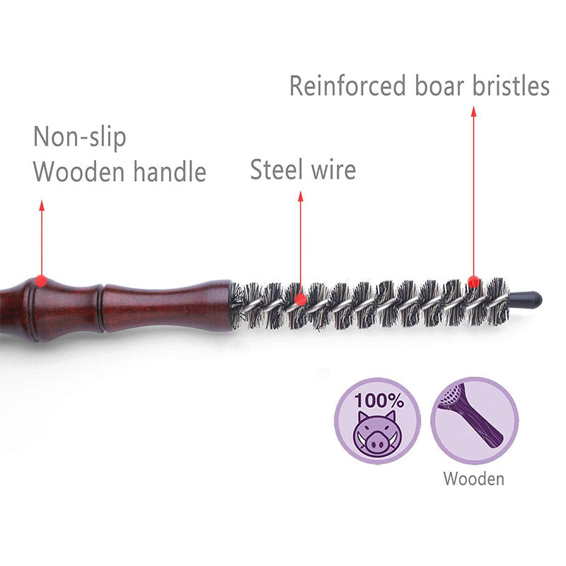 Beakey Mini Boar Bristle Round Brush with Wooden Handle for Blow Drying