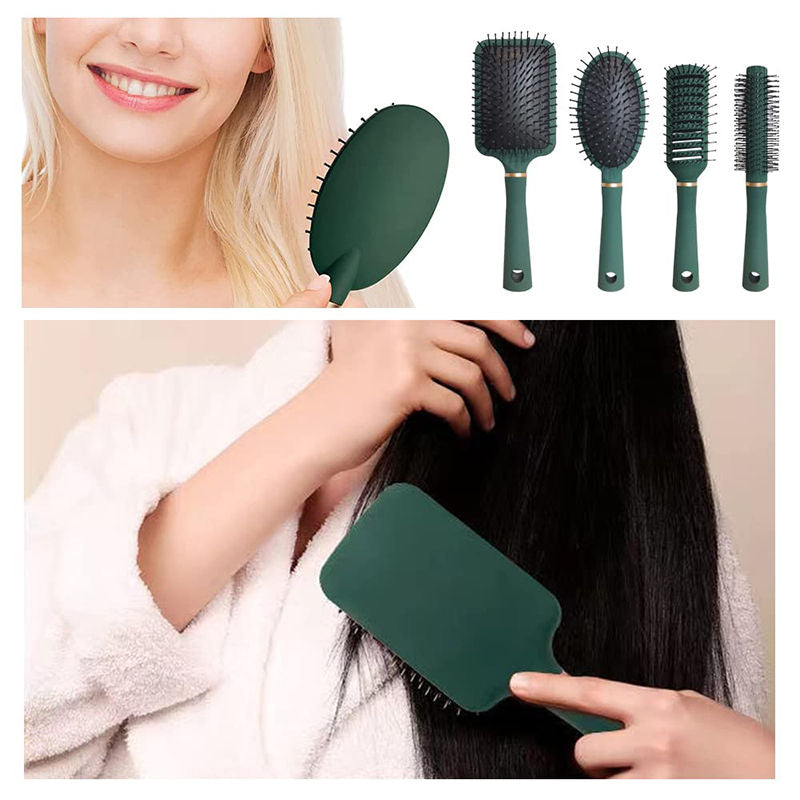 Beakey 4 Pcs Hair Brush Anti Static Massage Oval Comb for Women Men-Green O