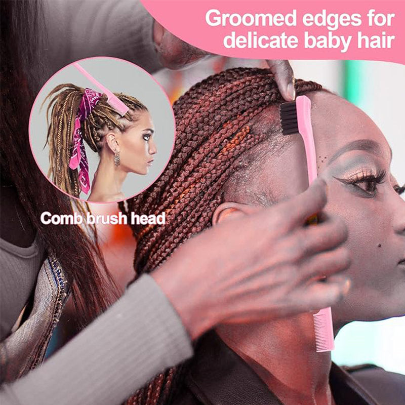 Beakey Edge Brush + Bristle Brush + Rat Tail Comb for Smoothing Hair-Pink