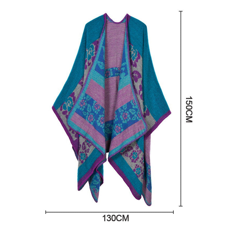 Beakey Womens Winter Reversible Oversized Blanket Cape Shawl-Flower HaQing