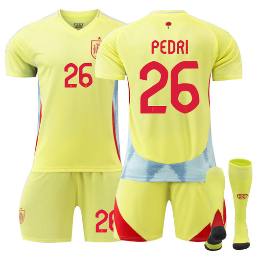 Beakey PEDRI #26 Spain Away Jersey Soccer Jersey Kit Football T-shirt Set for Adult Kids