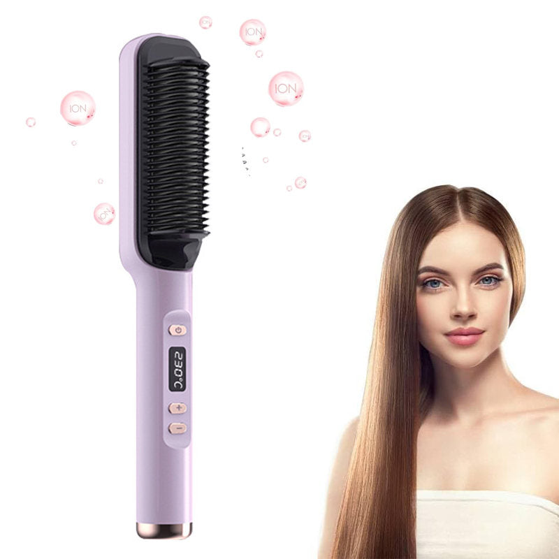 Beakey Hair Straightener Brush with LED Display Anti-Scald PTC Heating-Purple