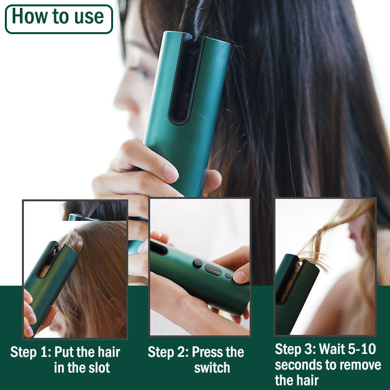 Beakey Auto Hair Curler Cordless Rechargeable LCD Display with 5 Temps-White