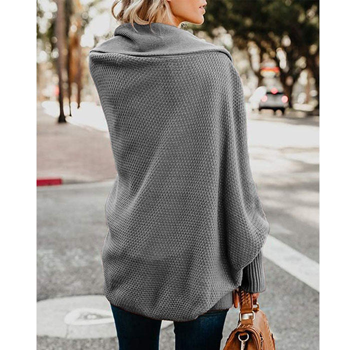 Beakey Women's Batwing Knitted Oversized Slouchy Solid Cardigan Sweater Knit Outwear-Dark Gray