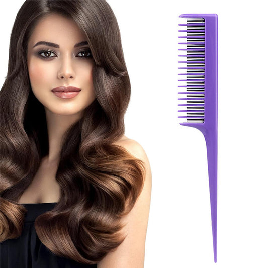 Beakey Triple Teasing Comb with Rat Tail Handle Adds Volume To Fine Hair-Purple