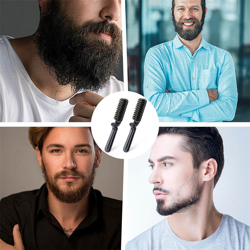 Beakey 2 Pcs Boar Bristles Hair Brushes Collapsible Mini Comb for Travel