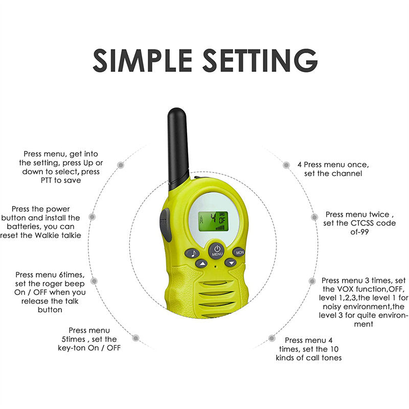 Beakey 2 Pcs Walkie Talkies for Kids 22 Channels Outdoor Adventure Gear-Green