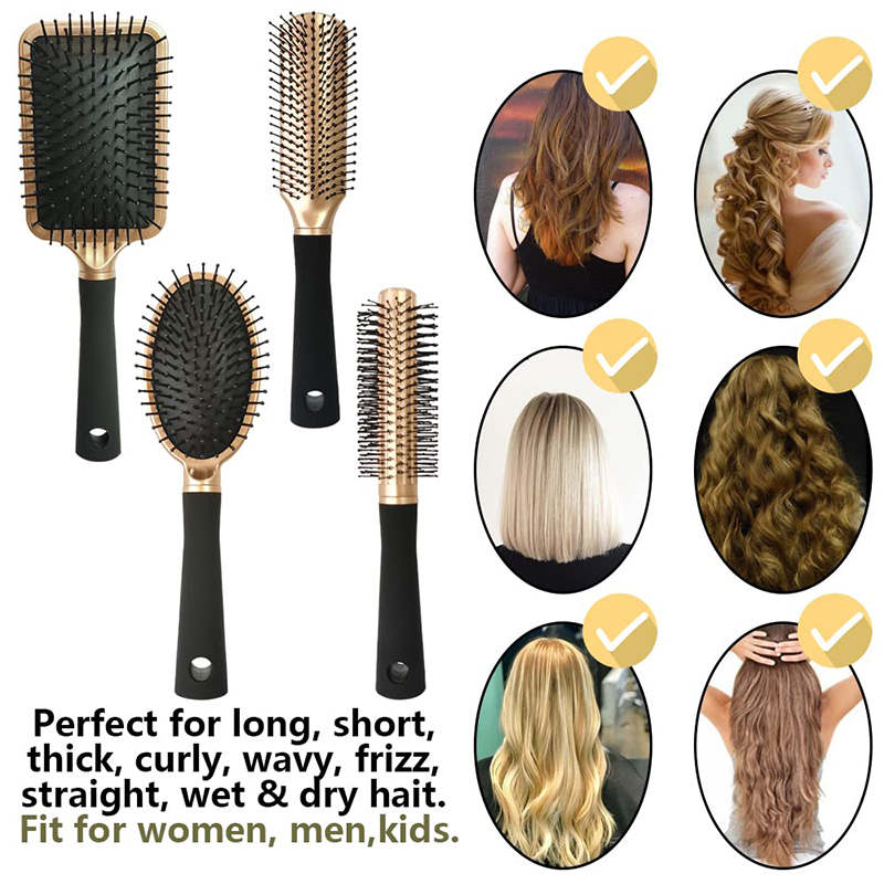 Beakey 4 Pcs Hair Brush Anti Static Massage Oval Comb for Women Men-Gold