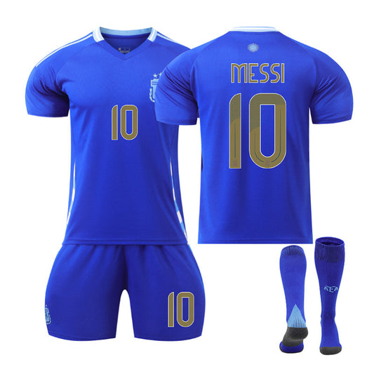 Beakey MESSI #10 Argentina Away Jersey Soccer Jersey Kit Football T-shirt Set for Adult Kids