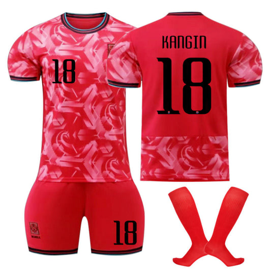 Beakey KANGIN #18 Korea Home Jersey Soccer Jersey Kit Football T-shirt Set for Adult Kids