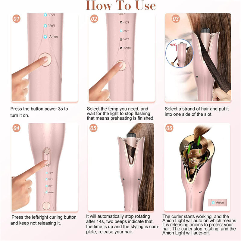 Beakey Auto Hair Curler with 4 Temps & 3 Timer Settings for Hair Styling-Champagne