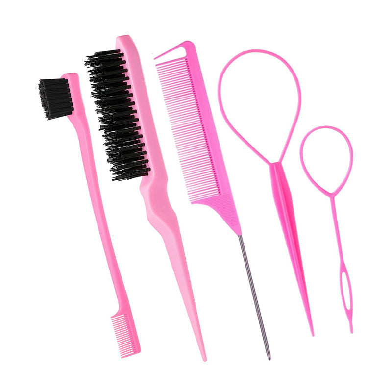 Beakey 5Pcs Slick Back Hair Brush Set with Edge Brush Rat Tail Comb Bristle Comb Fluffy End Comb