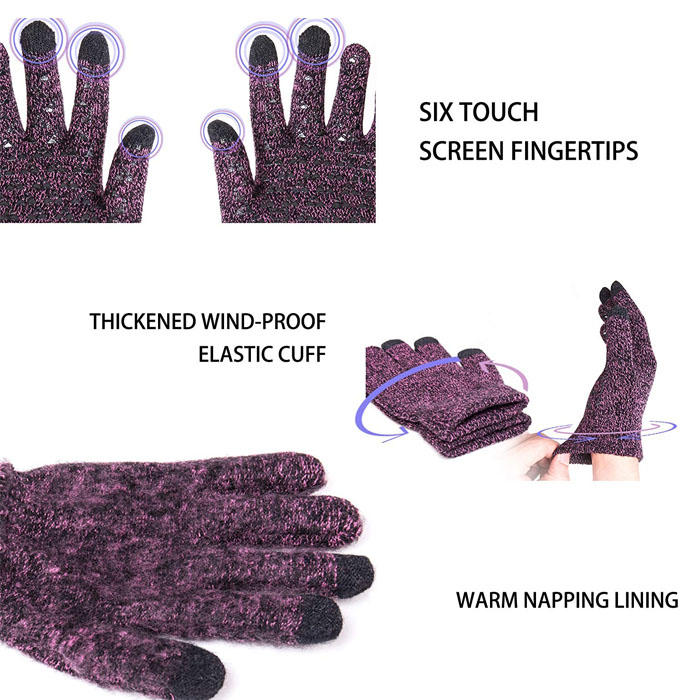 Beakey Winter Woman Gloves Upgraded Touch Screen Anti-Slip Silicone Gel Elastic Cuff Thermal-Rose-DZ32