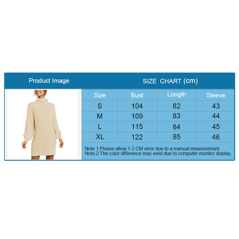 Beakey Womens Turtleneck Loose Sweater Dress Soft Winter Pullover Dress-Grey