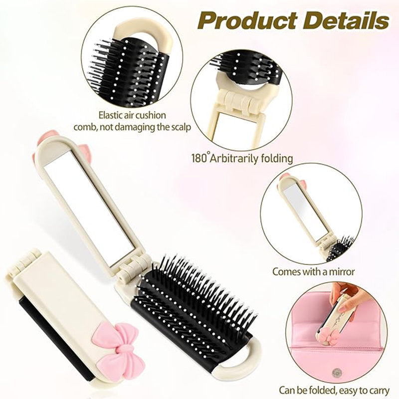 Beakey Cute Mini Hair Brush Foldable with Mirror for Travel Swimming