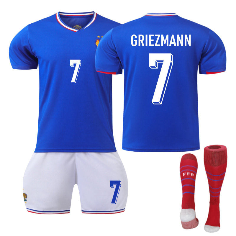 Beakey GRIEZMANN #7 French Home Jersey Soccer Jersey Kit Football T-shirt Set for Adult Kids