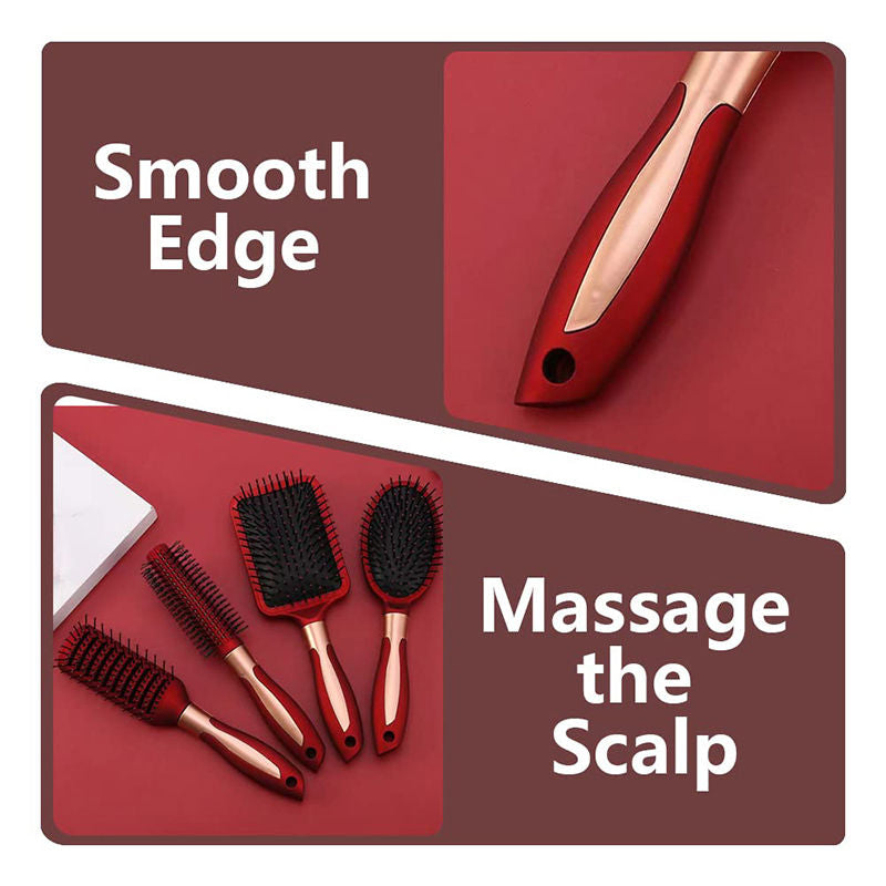 Beakey 4 Pcs Hair Brush Anti Static Massage Oval Comb for Women Men-Red