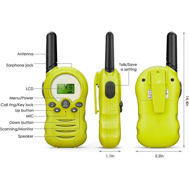 Beakey 2 Pcs Walkie Talkies for Kids 22 Channels Outdoor Adventure Gear-Green